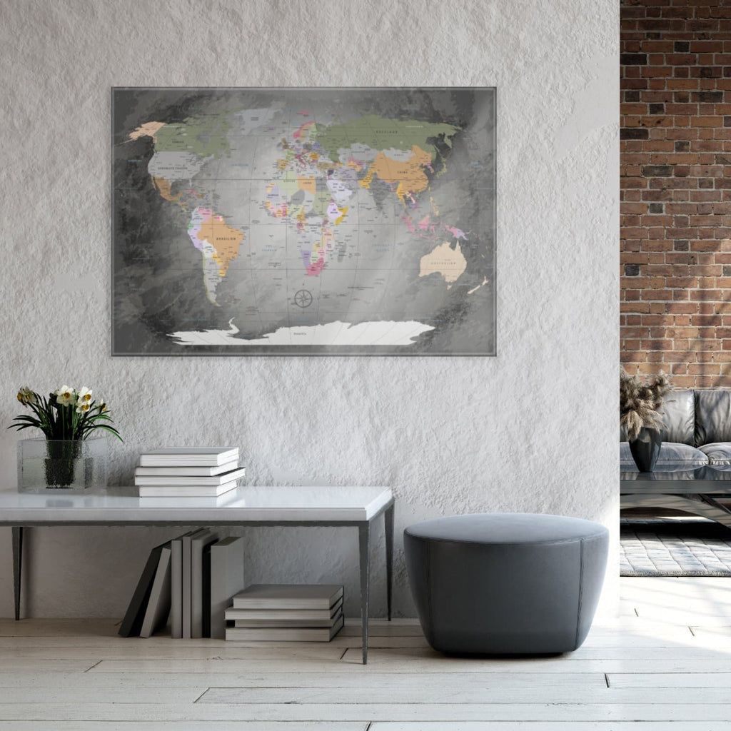 Magnetisches Glasbild - World Map Edelgrau