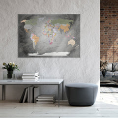 Magnetisches Glasbild - World Map Edelgrau