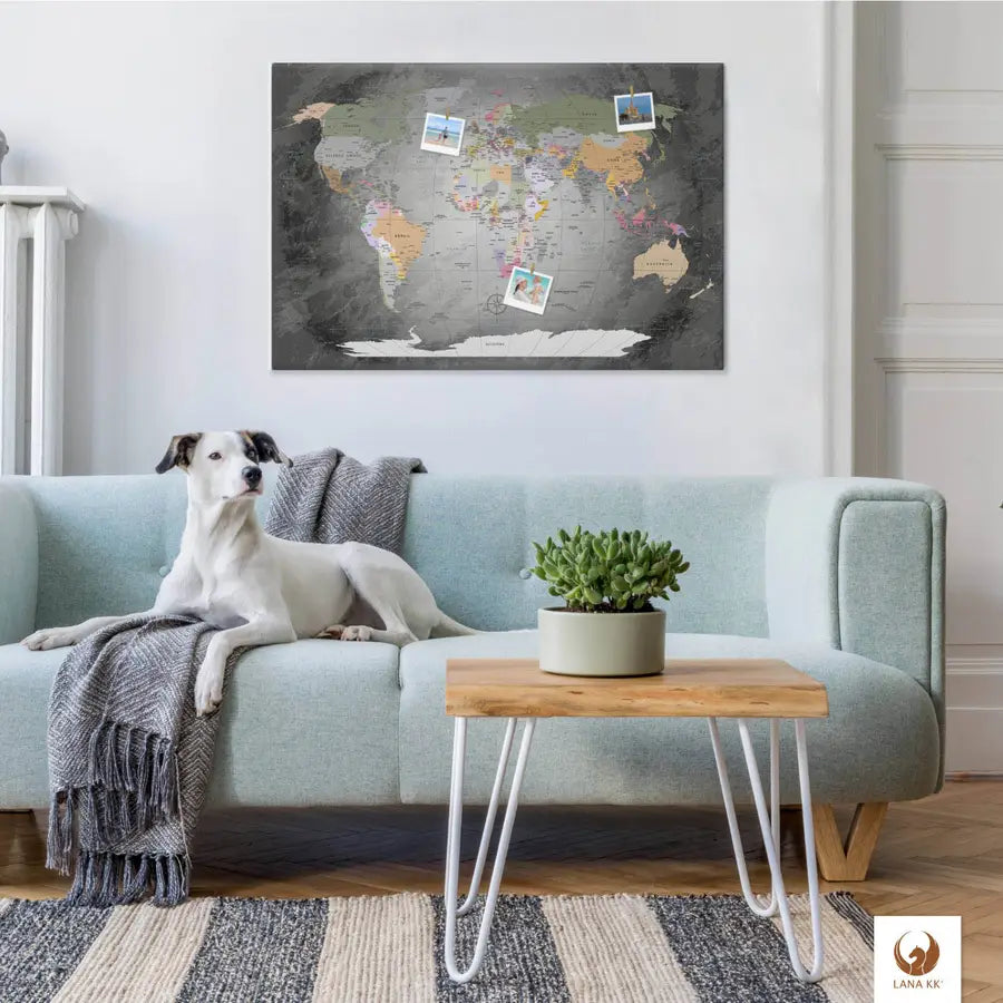 Egal in welchen Raum Du Deine World Map Edelgrau platzierst, sie wird immer die Blicke auf sich ziehen.
