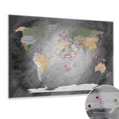 Magnetisches Glasbild - World Map Edelgrau