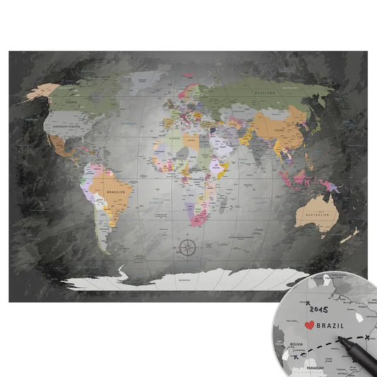 Schnapp dir deine World Map Edelgrau als Poster und beginne damit, deine eigenen Abenteuer festzuhalten. Gedruckt auf Premium Posterpapier mit 250 g/m² und einer satinieren Oberfläche, wird sie deinen Raum zum Strahlen bringt. Und weil wir wissen, dass du Feinheiten liebst, ist alles mit detaillierter Beschriftung in versehen. Obendrauf gibt’s Sticker, mit denen du direkt loslegen kannst, um deine Reiseziele zu markieren.