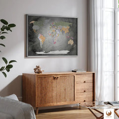Premium Poster -  World Map Edelgrau