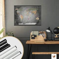 Premium Poster -  World Map Edelgrau