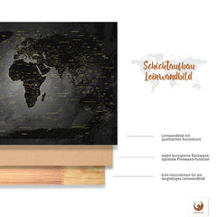 Deine World Map Noir ist stabil konstruiert und ist optimal zum Pinnen Deiner Reiseziele.