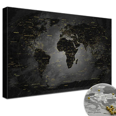 Leinwandbild - World Map Noir - Pinnwand